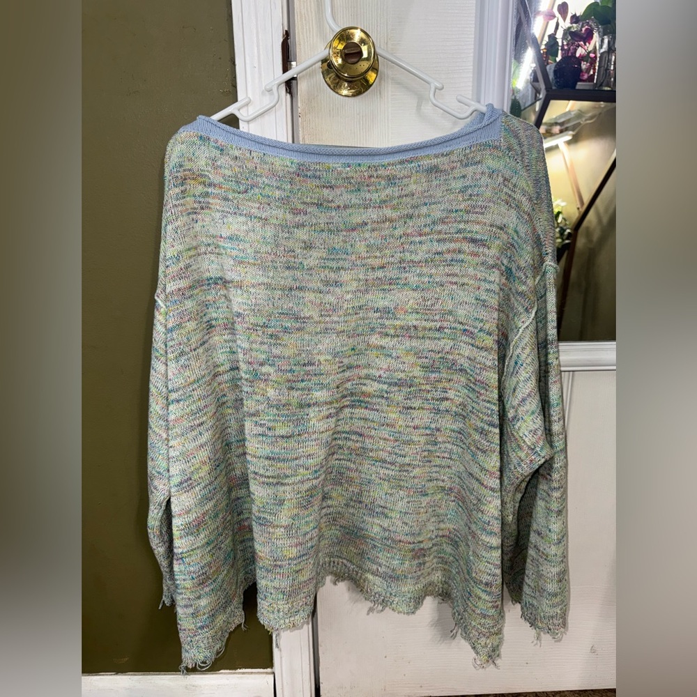 Free People Frayed Colorful Knit Sweater small - Picture 8 of 8